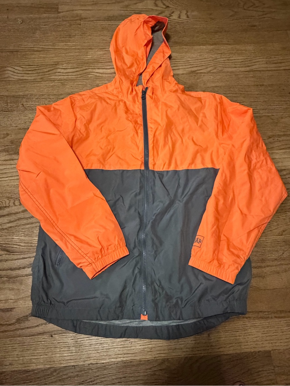 Kids XL Orange and Gray Windbreaker Jacket - Lightweight Hooded Coat